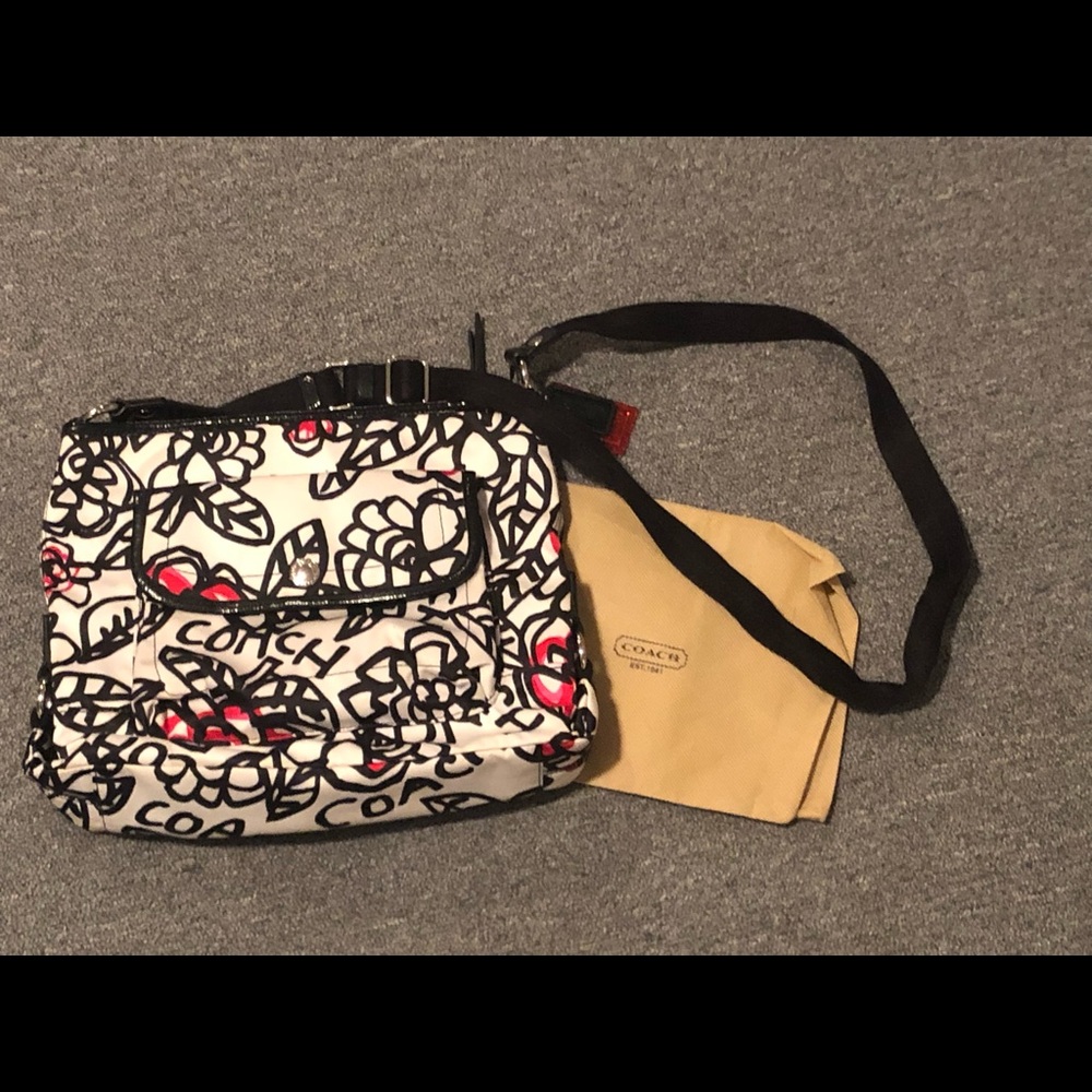 Coach White Black and Red Floral Crossbody Bag